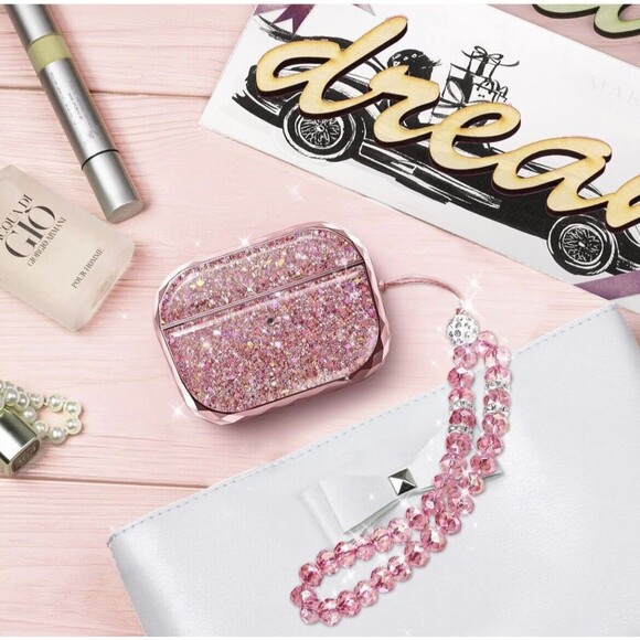 For AirPods 1 & 2 Case Cover Women Girls Glossy Smooth Hard Shell Rose Gold New - Picture 2 of 6